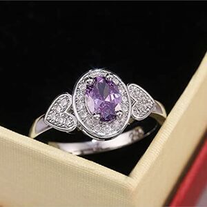 Sterling Silver Vintage Style Amethyst Diamond Ring Heart-Shaped cubic zirconia